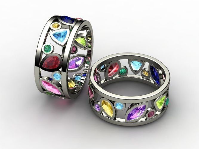 ring with color stones and tip 3D print model