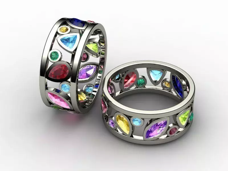ring with color stones and tip 3D print model_0