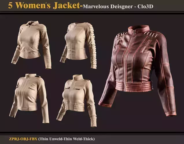 5 Women Jacket -MD-Clo3D -ZPRJ - FBX- OBJ