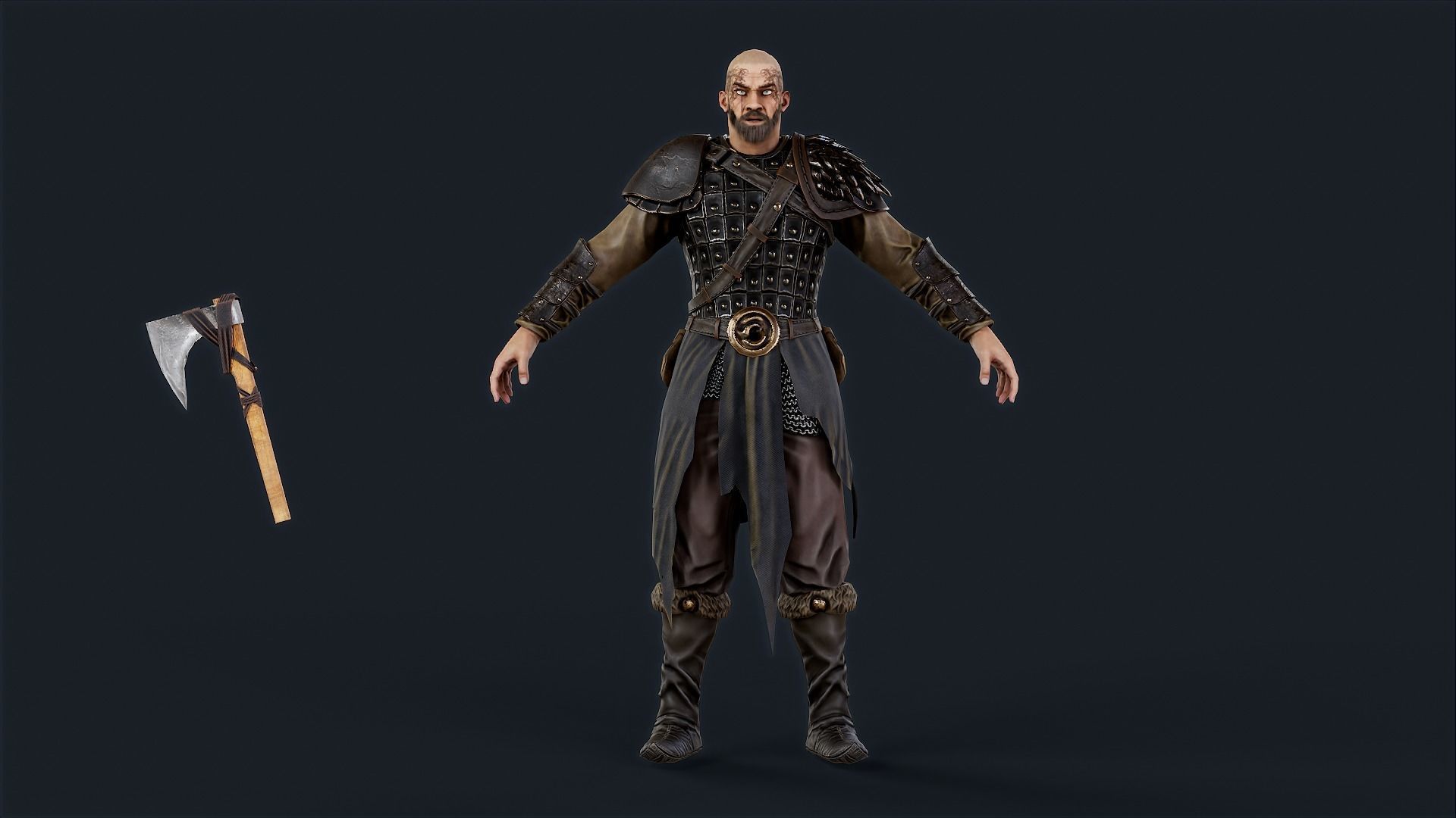 Viking 2 A pose Low-poly character redy for games Low-poly 3D model_6