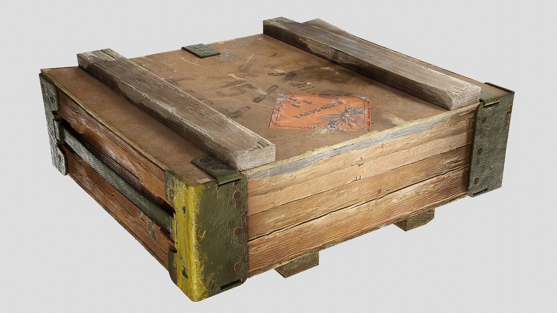Old Damaged Soviet Era Military Crate Ammo Box Photo-realistic  Low-poly 3D model_3