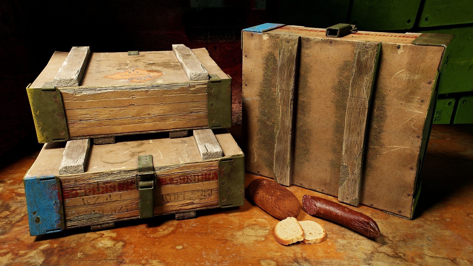 Old Damaged Soviet Era Military Crate Ammo Box Photo-realistic  Low-poly 3D model_1