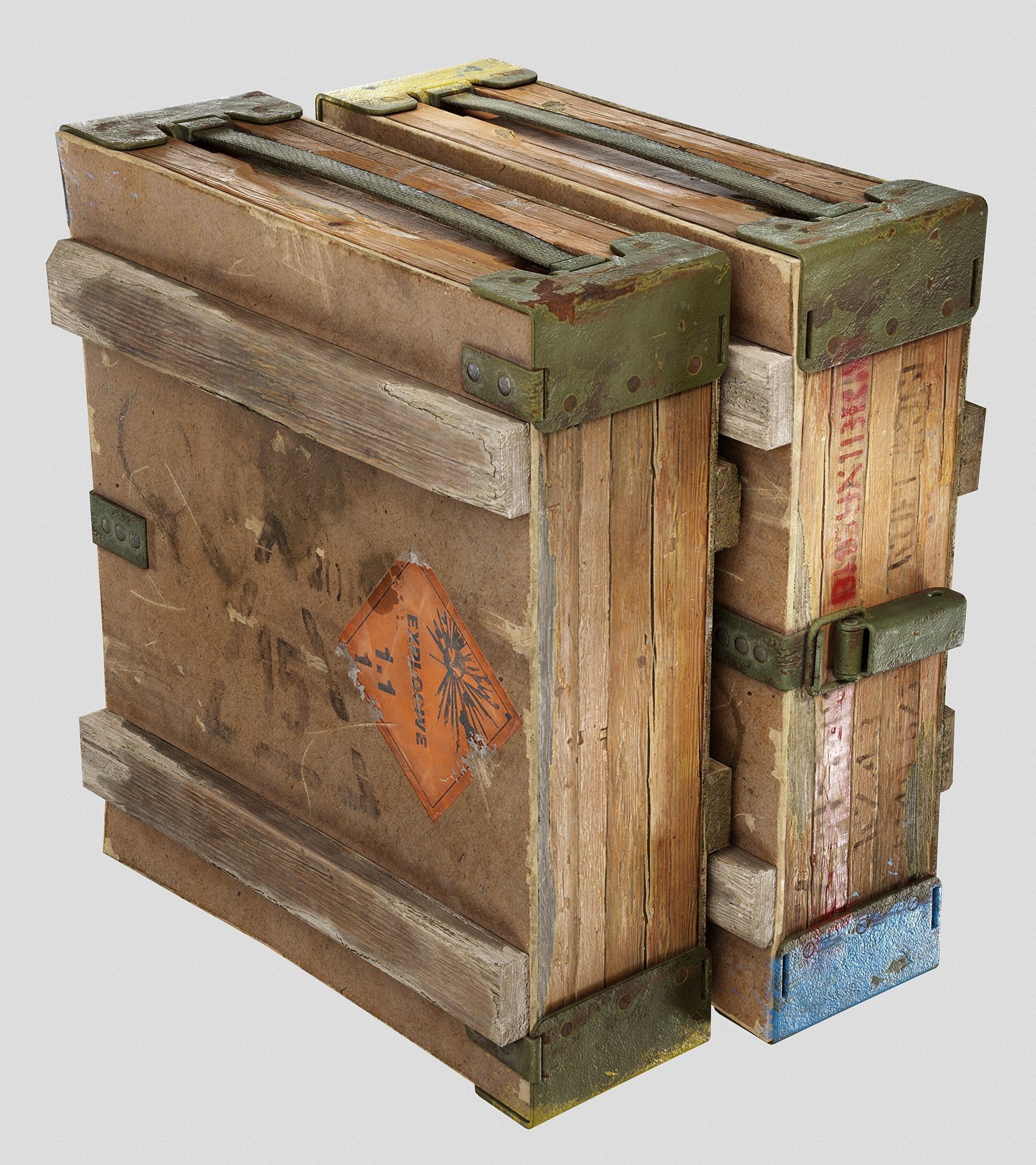 Old Damaged Soviet Era Military Crate Ammo Box Photo-realistic  Low-poly 3D model_6