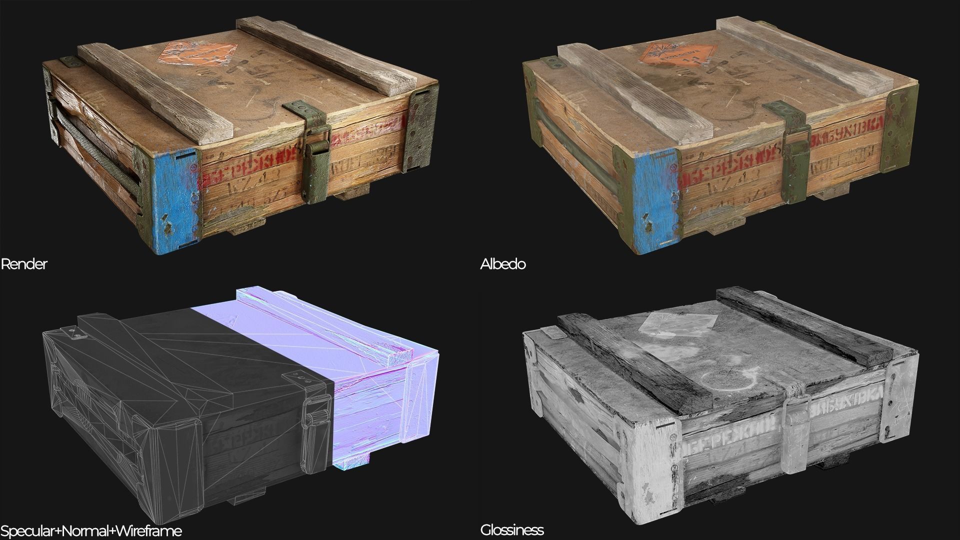 Old Damaged Soviet Era Military Crate Ammo Box Photo-realistic  Low-poly 3D model_10