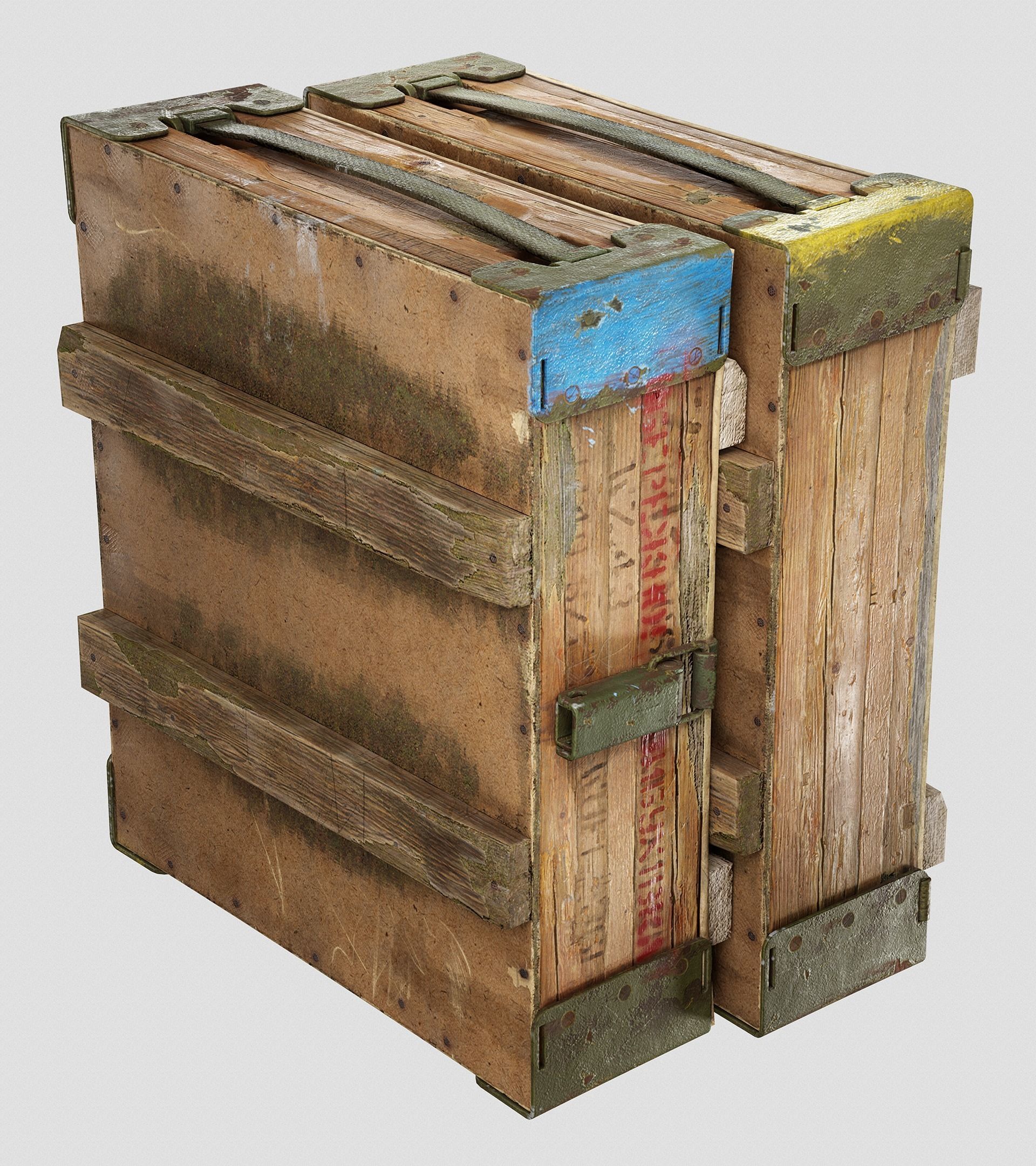 Old Damaged Soviet Era Military Crate Ammo Box Photo-realistic  Low-poly 3D model_5