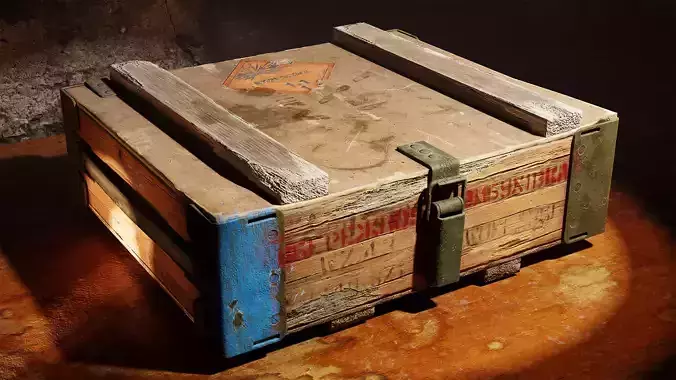 Old Damaged Soviet Era Military Crate Ammo Box Photo-realistic 