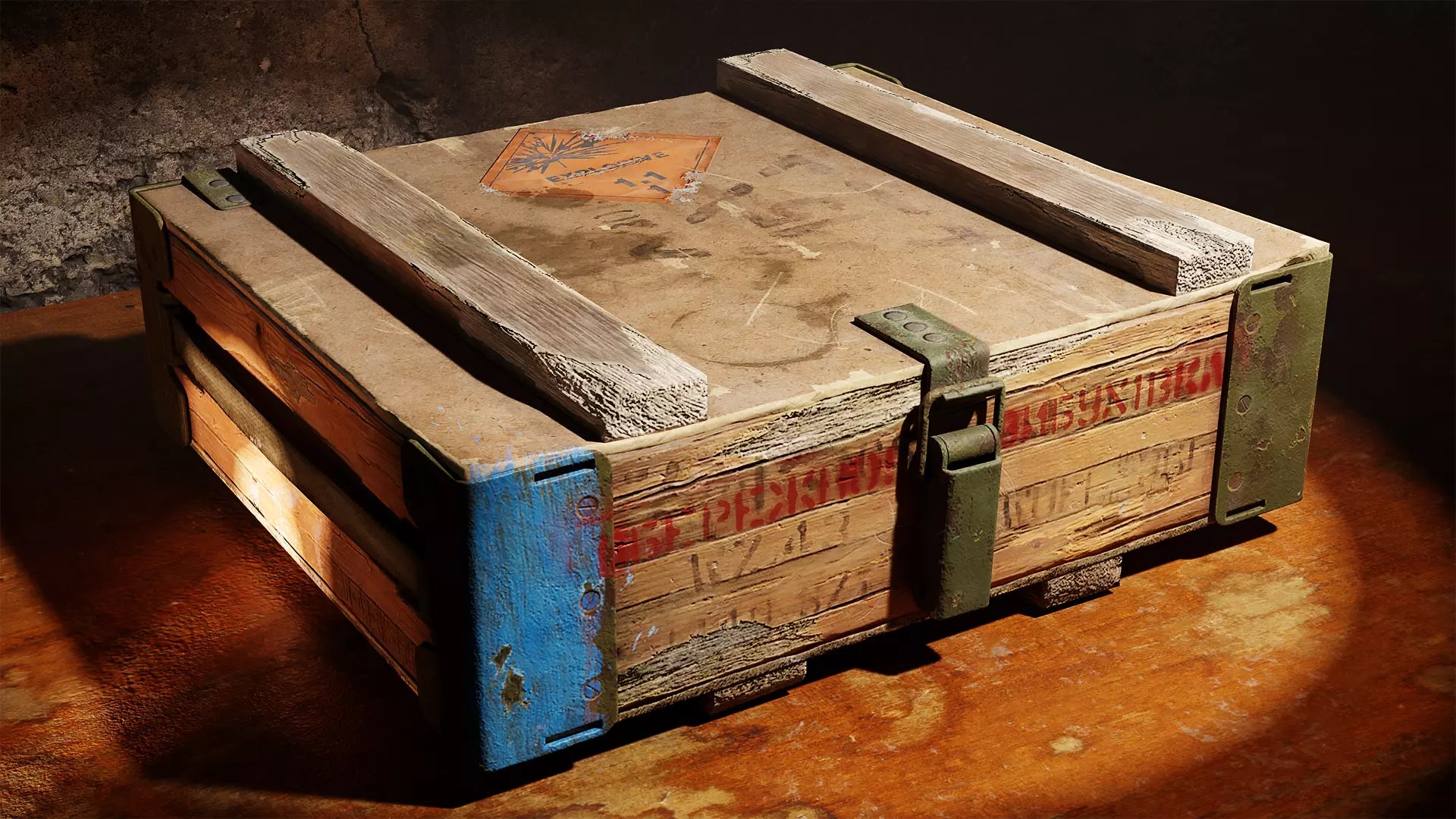 Old Damaged Soviet Era Military Crate Ammo Box Photo-realistic  Low-poly 3D model_0