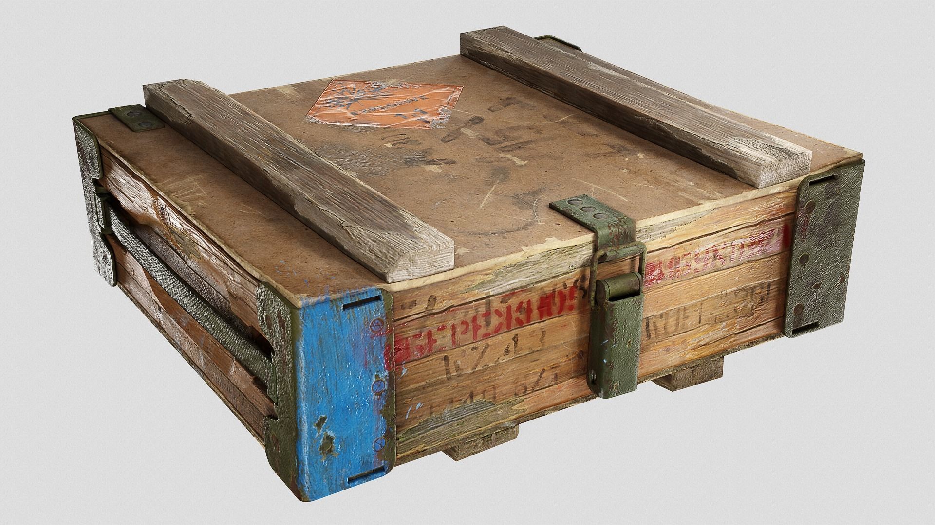 Old Damaged Soviet Era Military Crate Ammo Box Photo-realistic  Low-poly 3D model_2