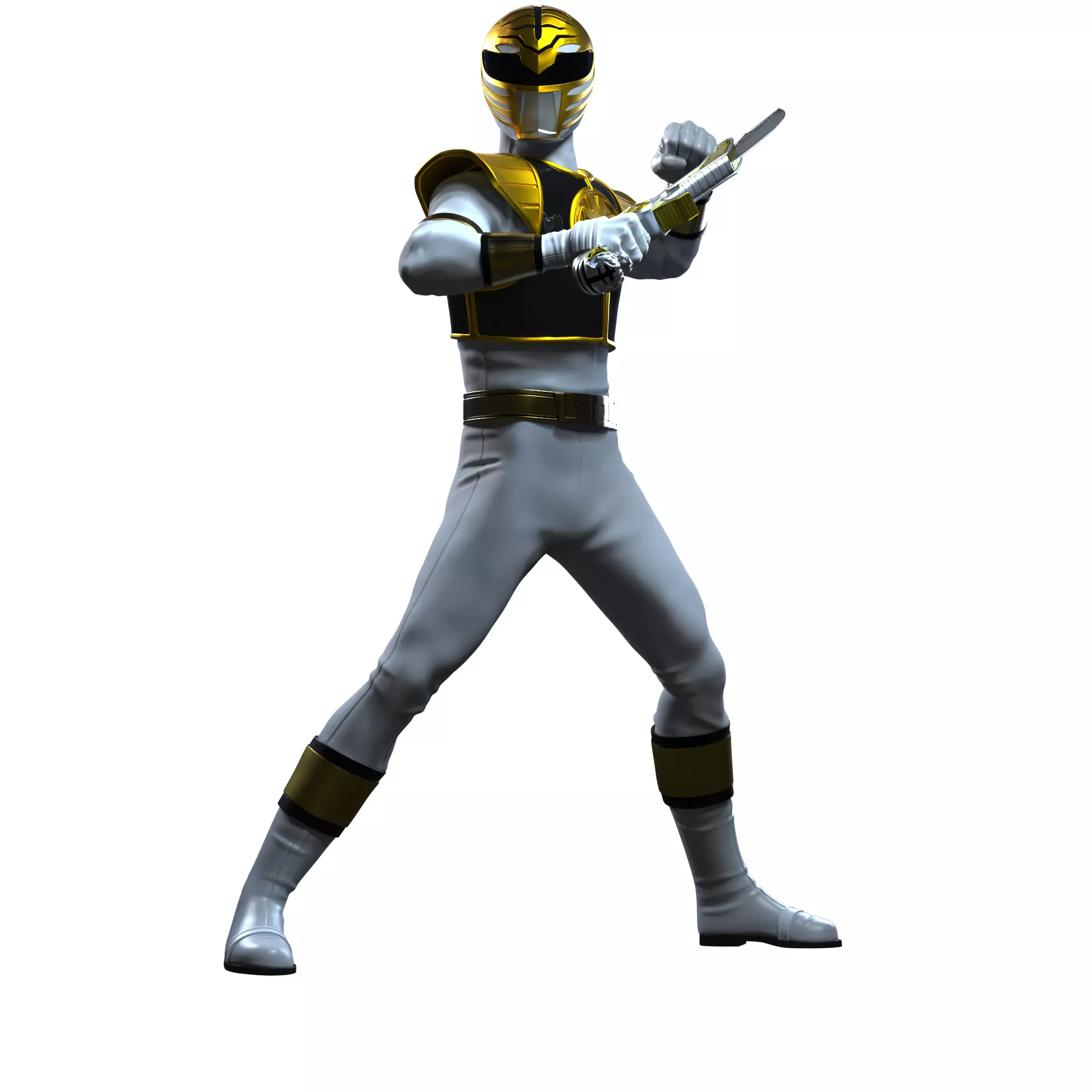 White Ranger Power Rangers with 2 swords and 5 hands 3D print model