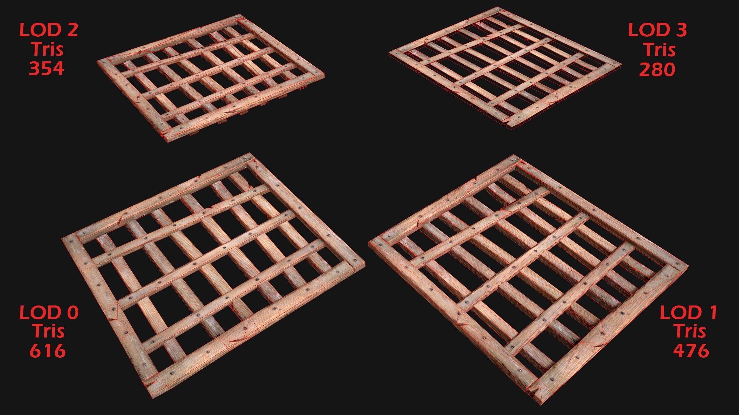 Medieval Roof Wooden Lattice Low-poly 3D model_2