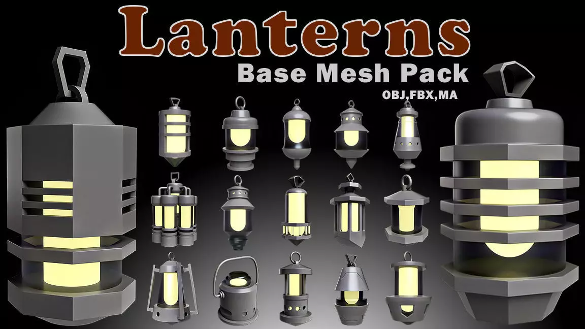40 Lanterns Base Mesh Pack Low-poly 3D model_0