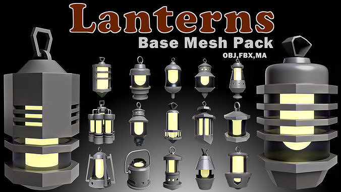 40 Lanterns Base Mesh Pack   Low-poly 3D model