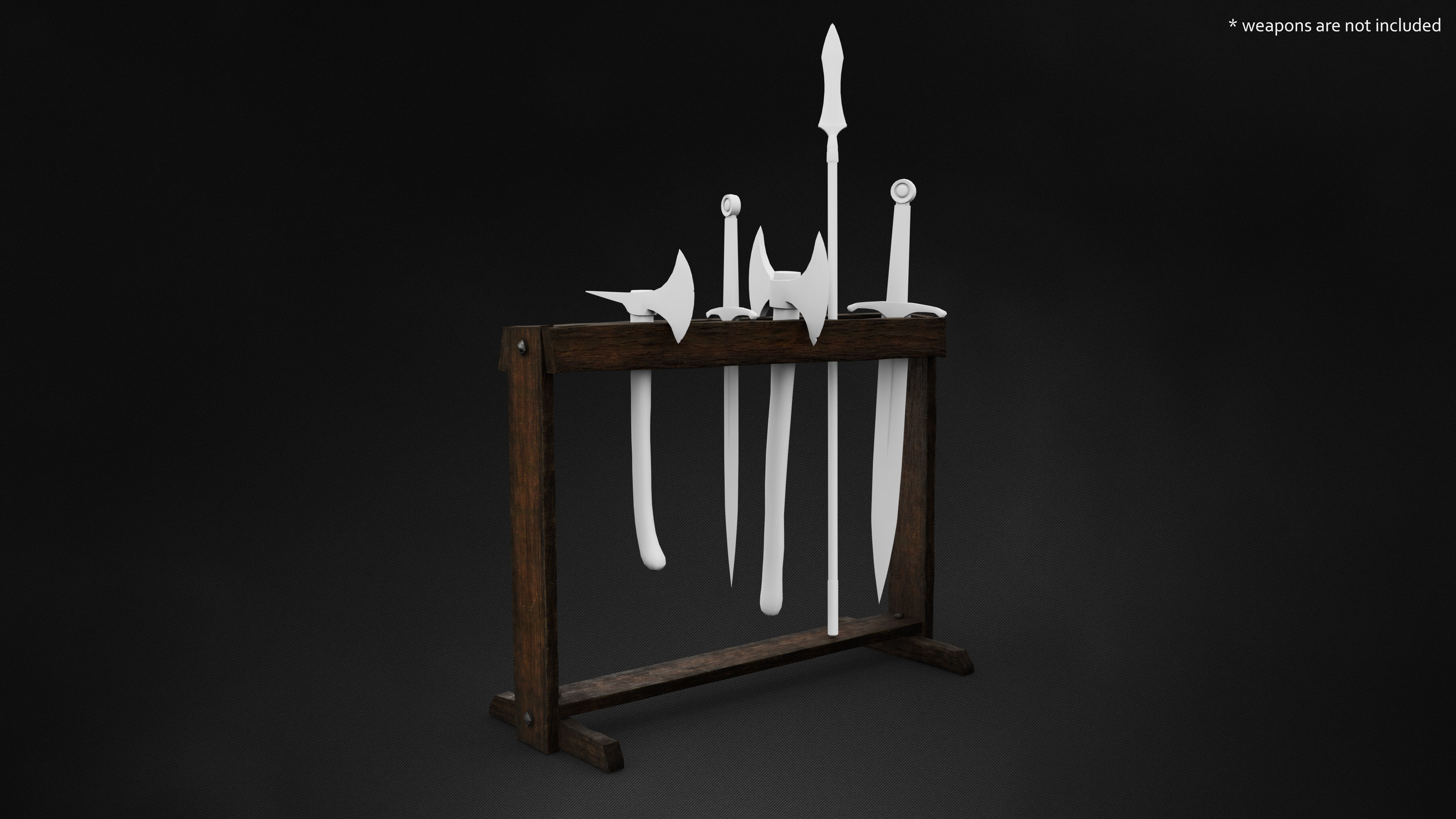 Medieval Sword Holder AAA Wooden Weapon Stand Low-poly 3D model_8