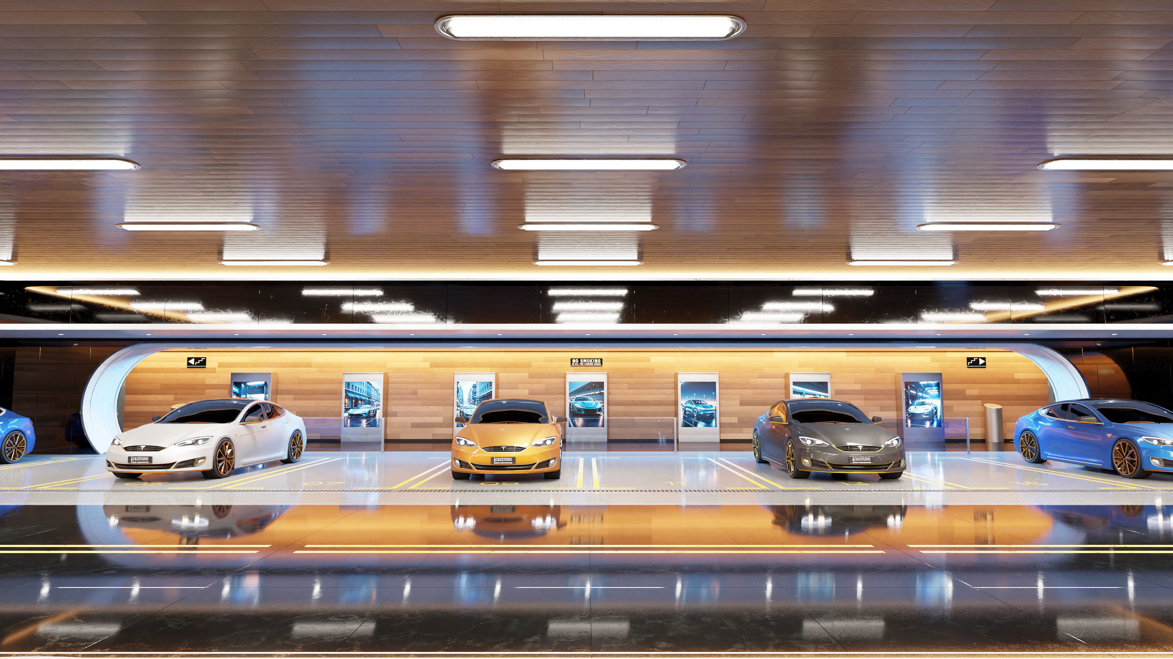 Modern Underground Luxury Car Park - Garage 3D Model 3D model_8