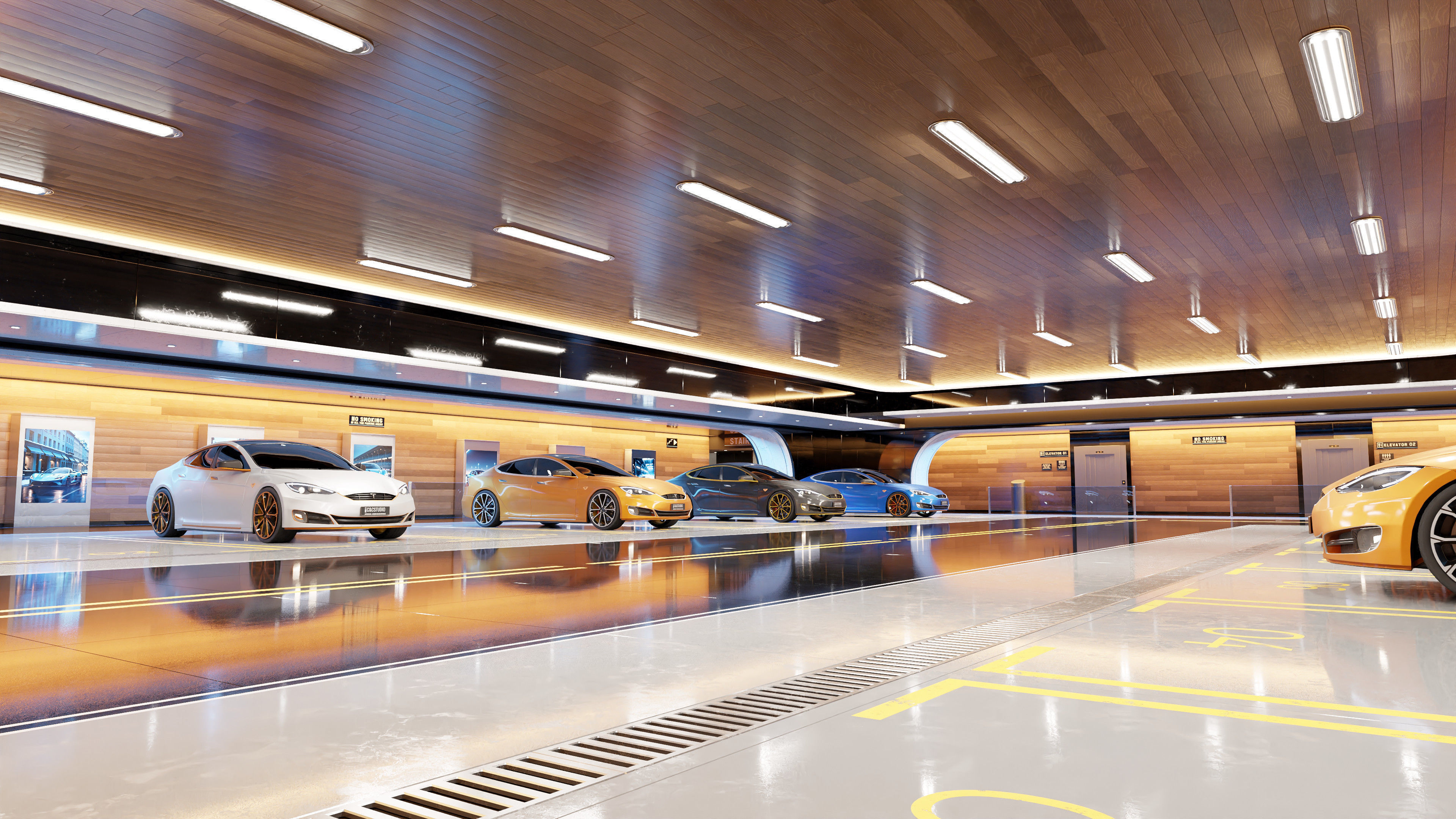 Modern Underground Luxury Car Park - Garage 3D Model 3D model_7