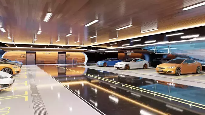 Modern Underground Luxury Car Park - Garage 3D Model 3D model