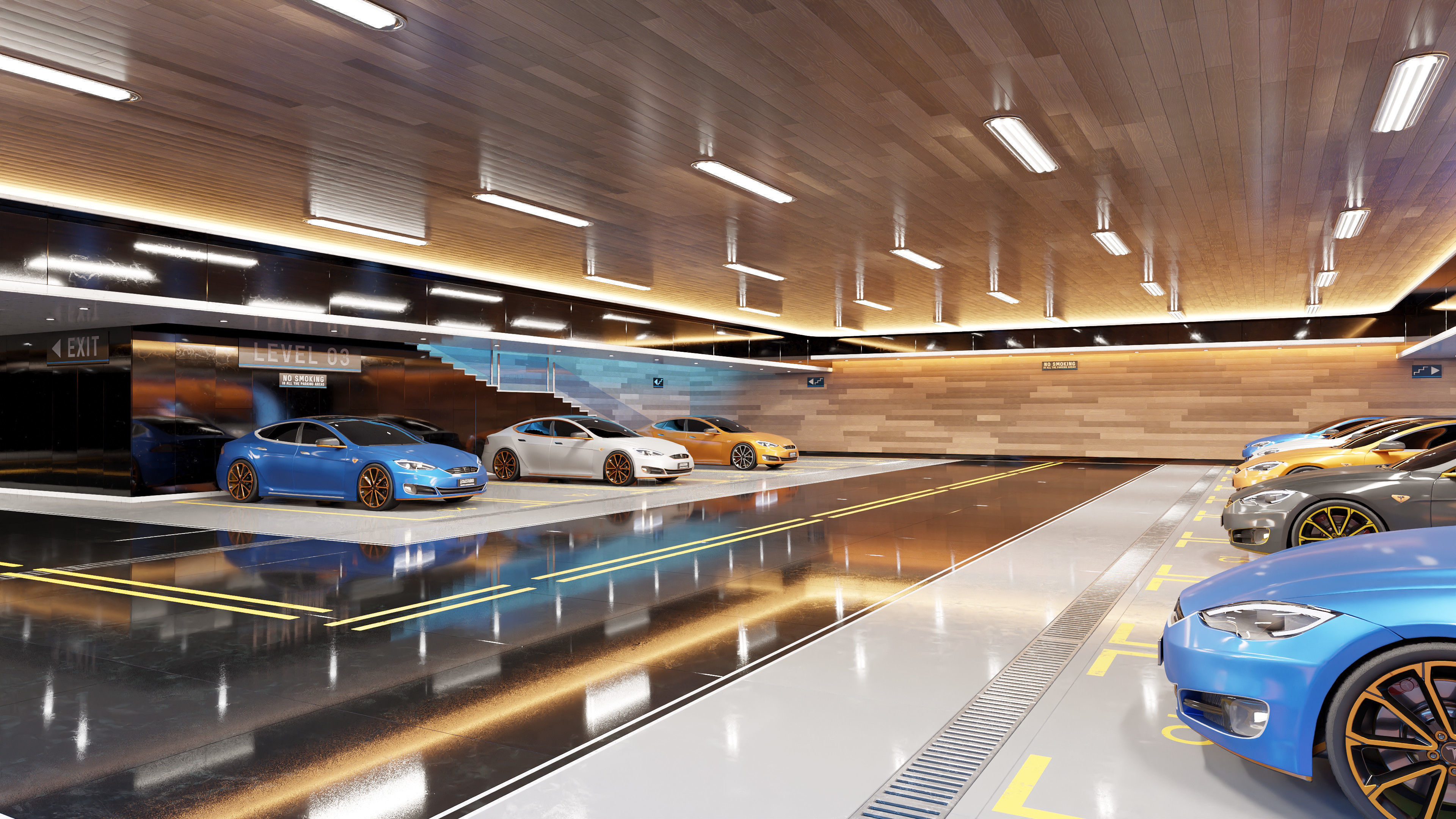 Modern Underground Luxury Car Park - Garage 3D Model 3D model_2