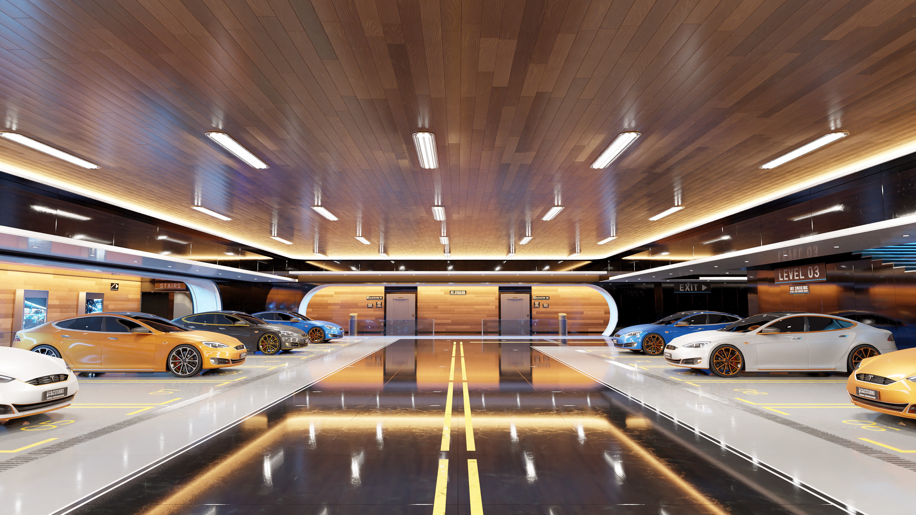Modern Underground Luxury Car Park - Garage 3D Model 3D model_9