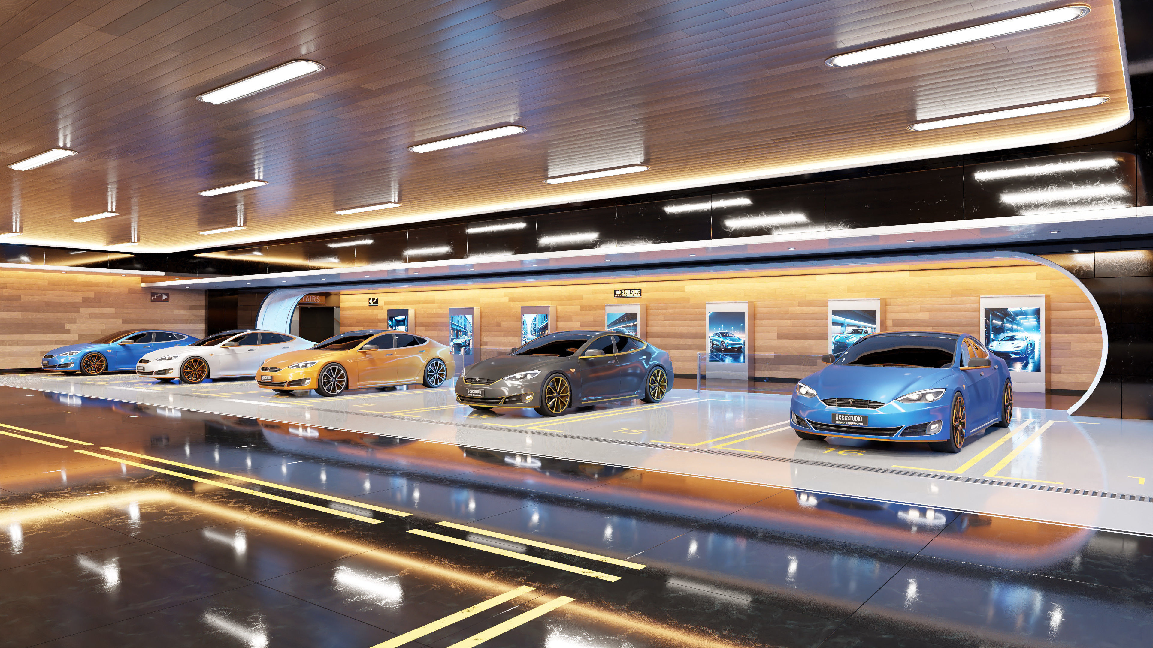 Modern Underground Luxury Car Park - Garage 3D Model 3D model_6