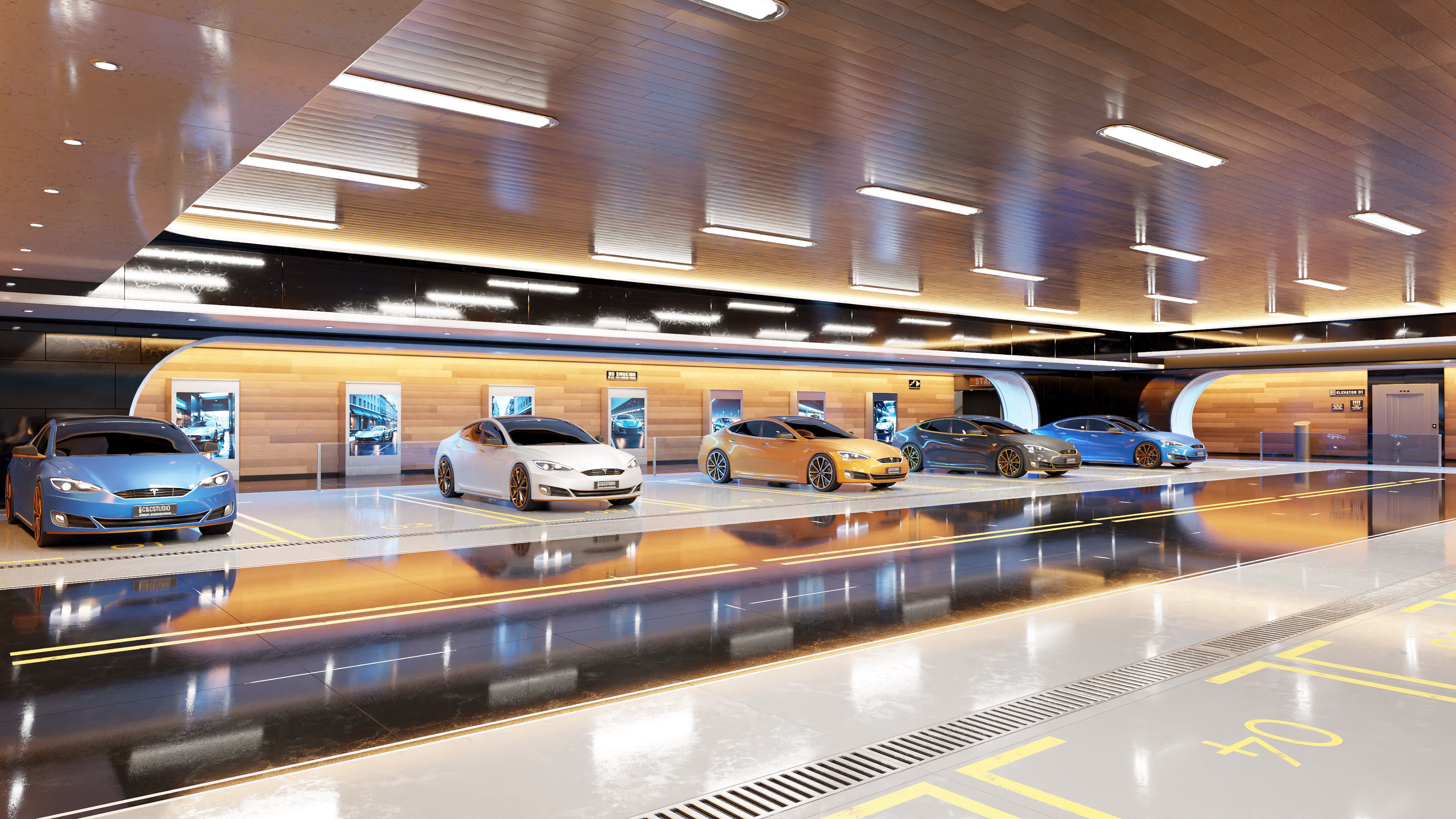 Modern Underground Luxury Car Park - Garage 3D Model 3D model_1