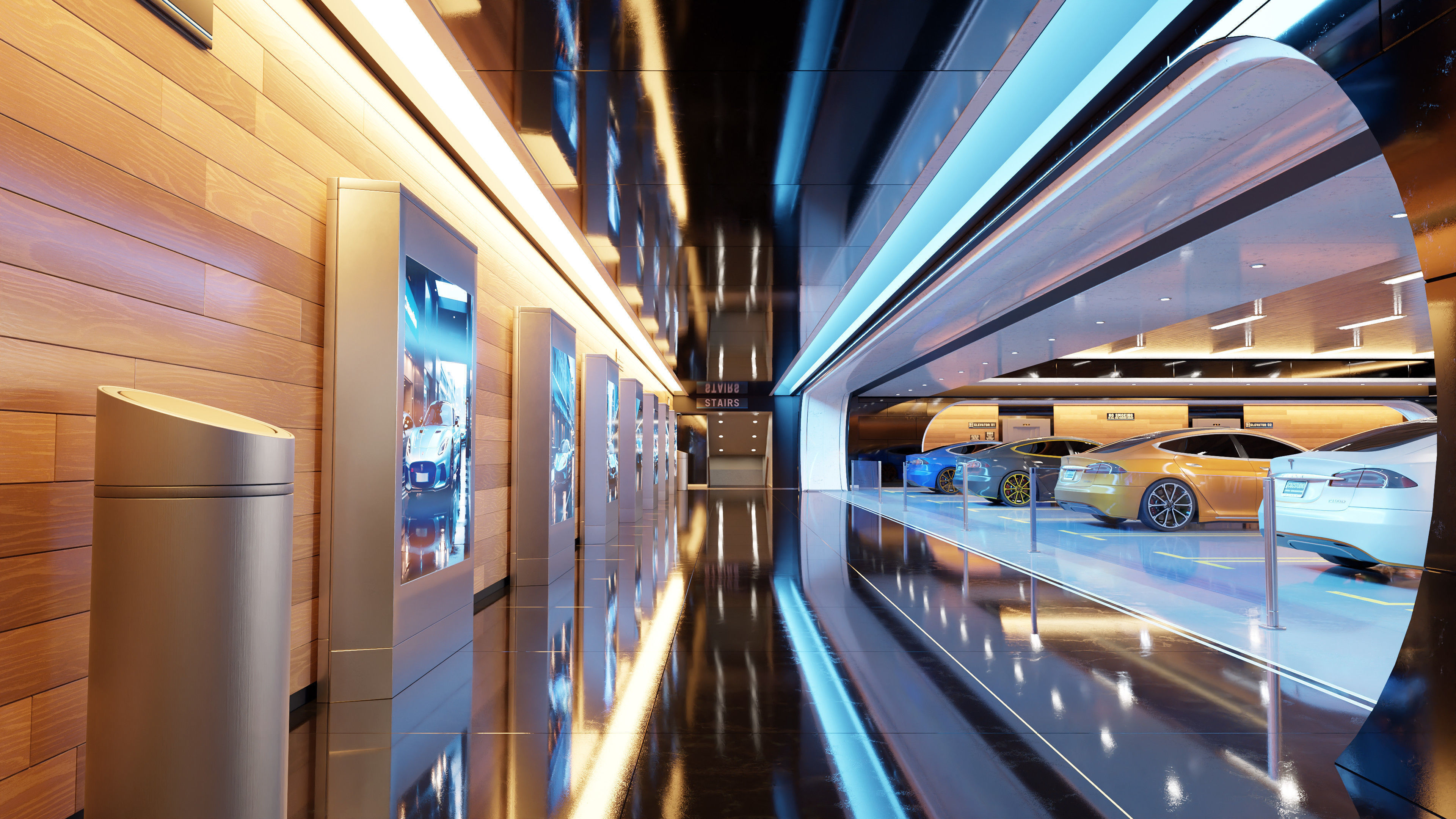 Modern Underground Luxury Car Park - Garage 3D Model 3D model_4