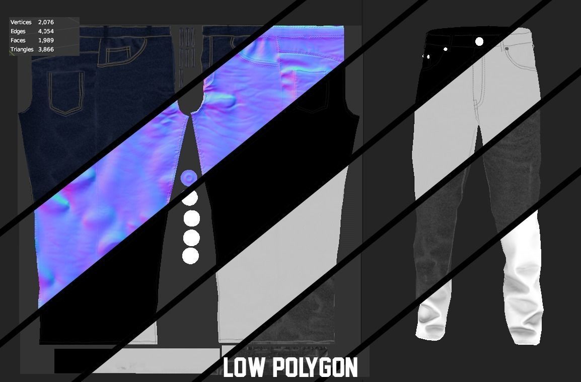 Jean low poly gons VR AR Game Low-poly 3D model Low-poly 3D model_3