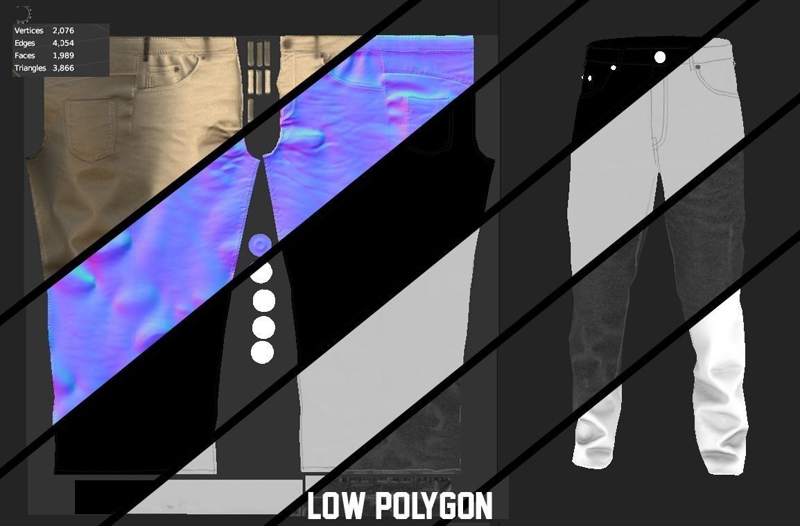 Jean low poly gons VR AR Game Low-poly 3D model Low-poly 3D model_4