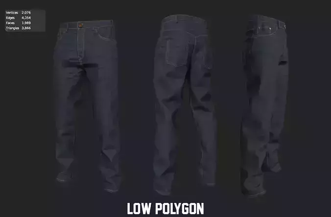 Jean low poly gons VR AR Game Low-poly 3D model Low-poly 3D model
