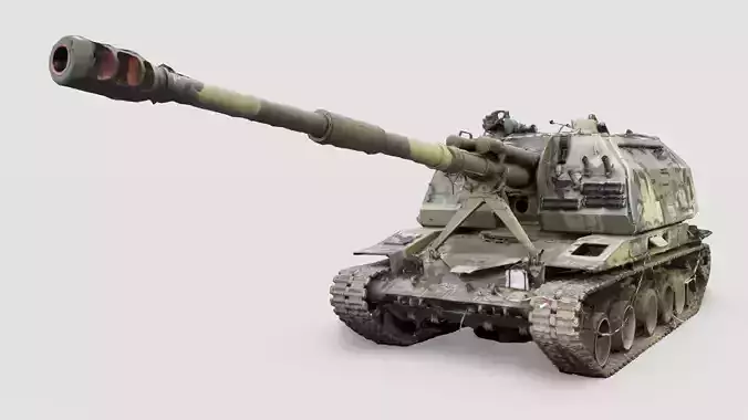 Destroyed 2S19 Msta 152 mm self-propelled howitzer M1990 