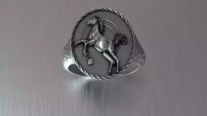  Mustang HORSE and HORSESHOE CHARM Men Ring Signet