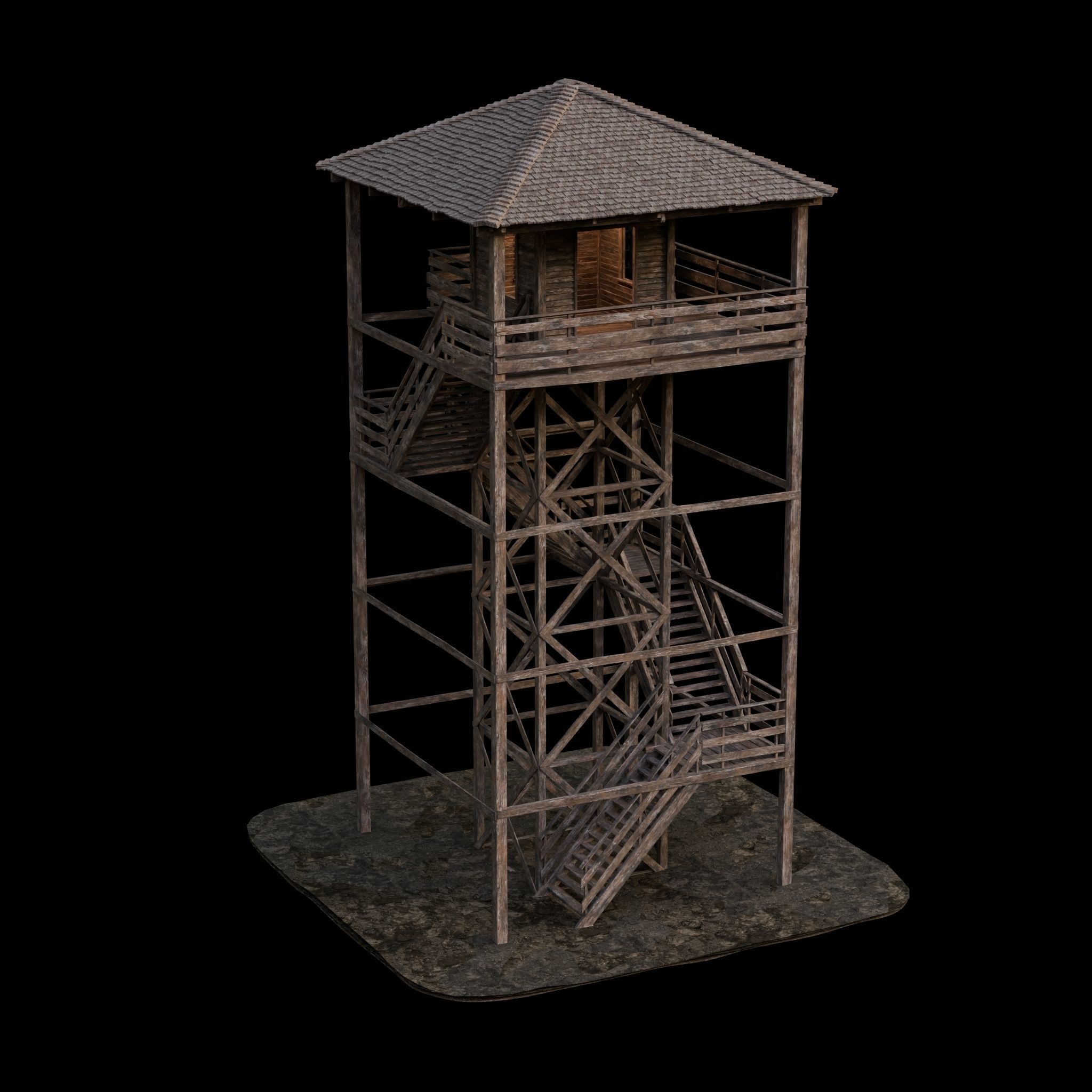 Wooden observation towers in a modern style 4 pcs Low-poly 3D model_8