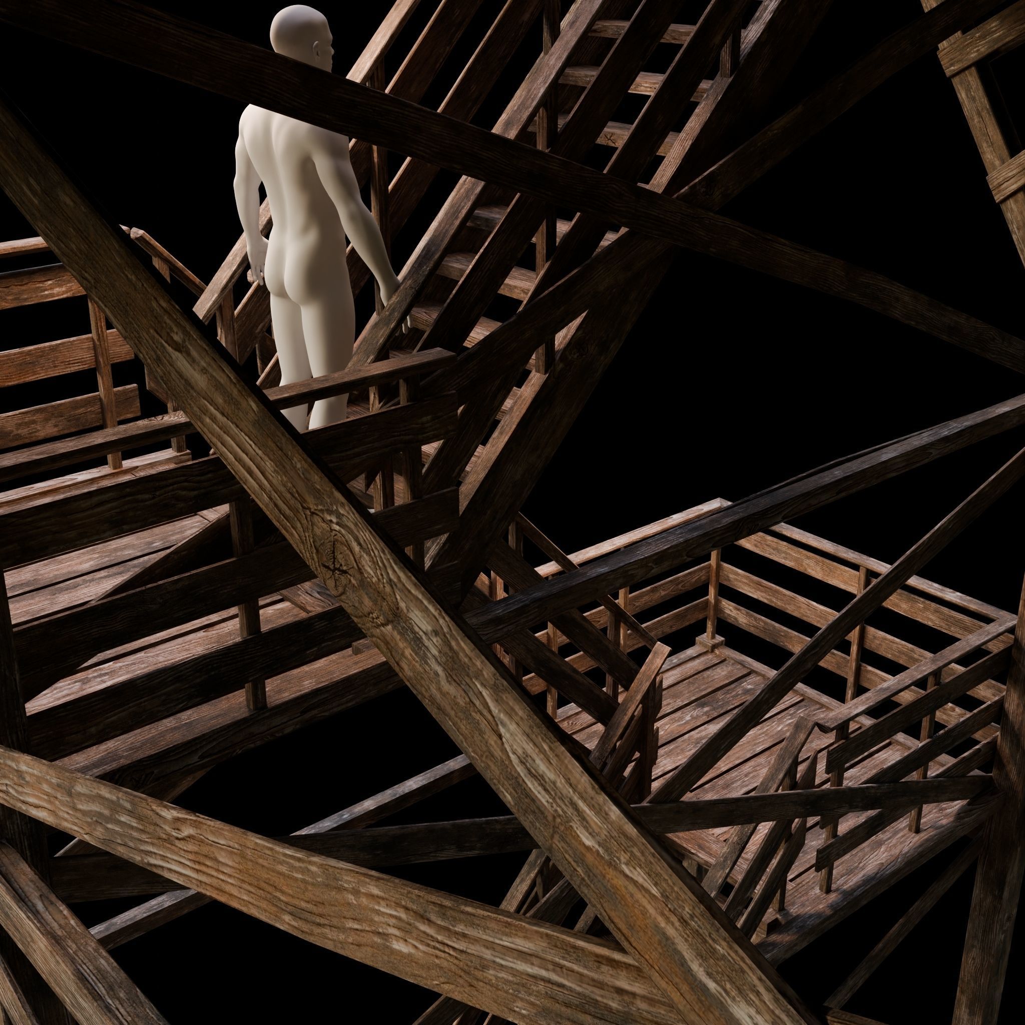 Wooden observation towers in a modern style 4 pcs Low-poly 3D model_13