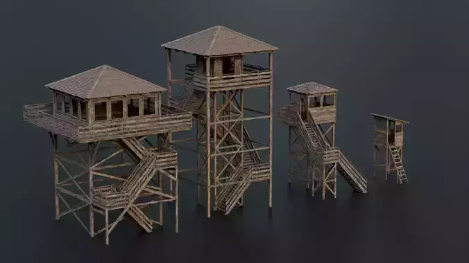 Wooden observation towers in a modern style 4 pcs