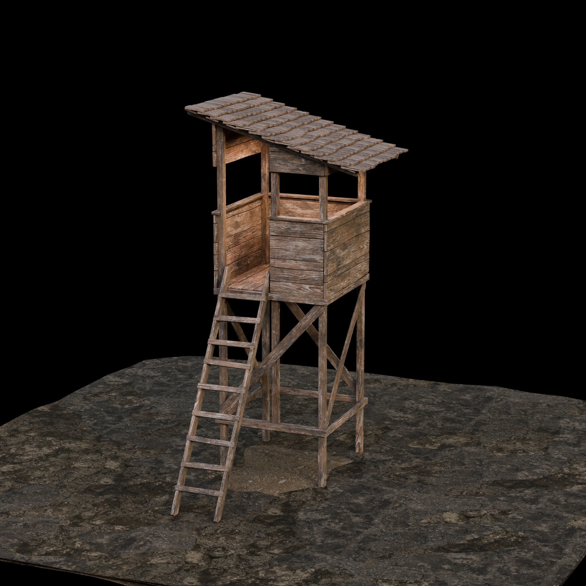 Wooden observation towers in a modern style 4 pcs Low-poly 3D model_10
