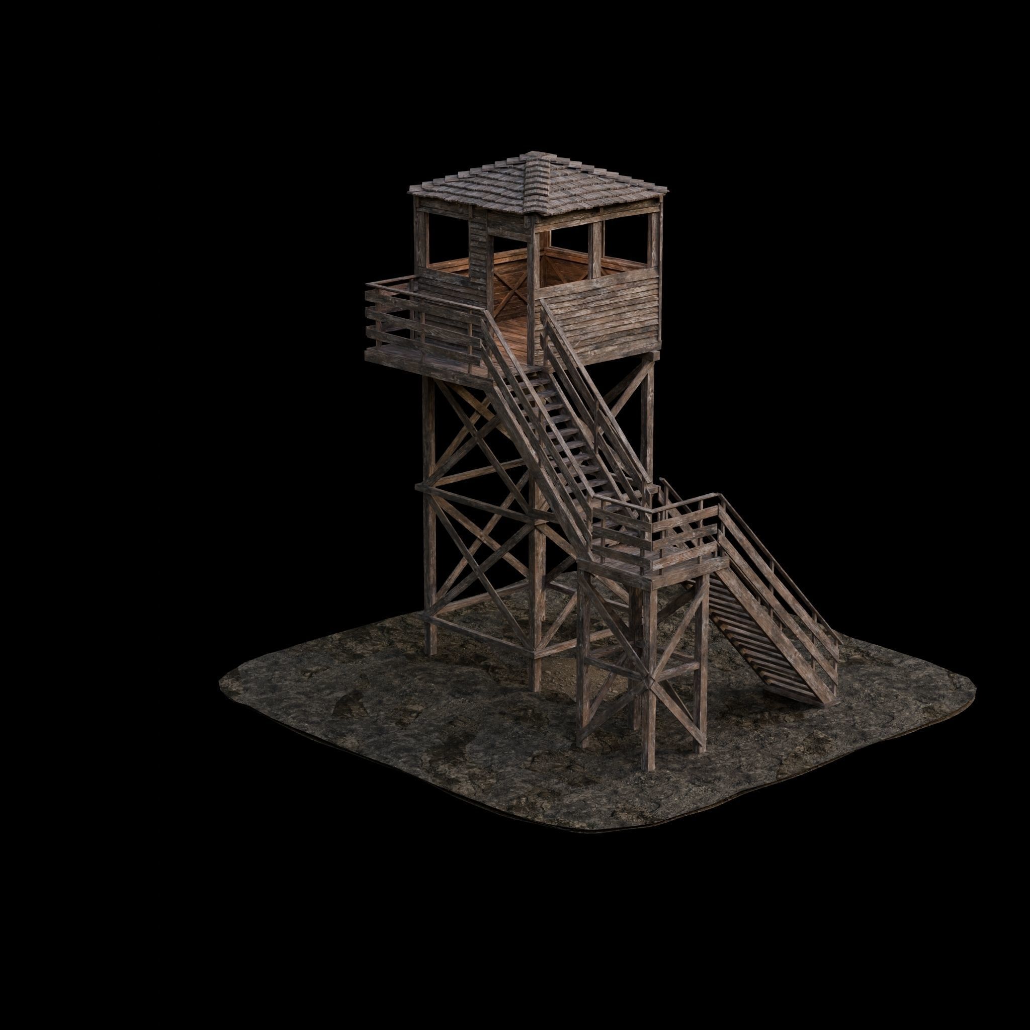 Wooden observation towers in a modern style 4 pcs Low-poly 3D model_9