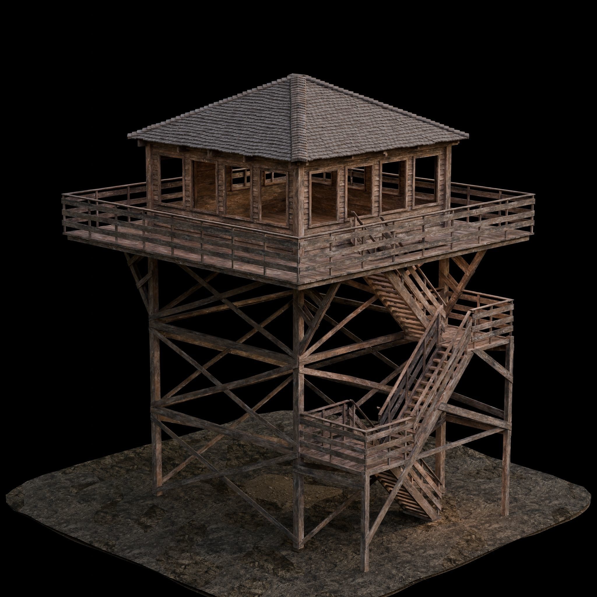 Wooden observation towers in a modern style 4 pcs Low-poly 3D model_11