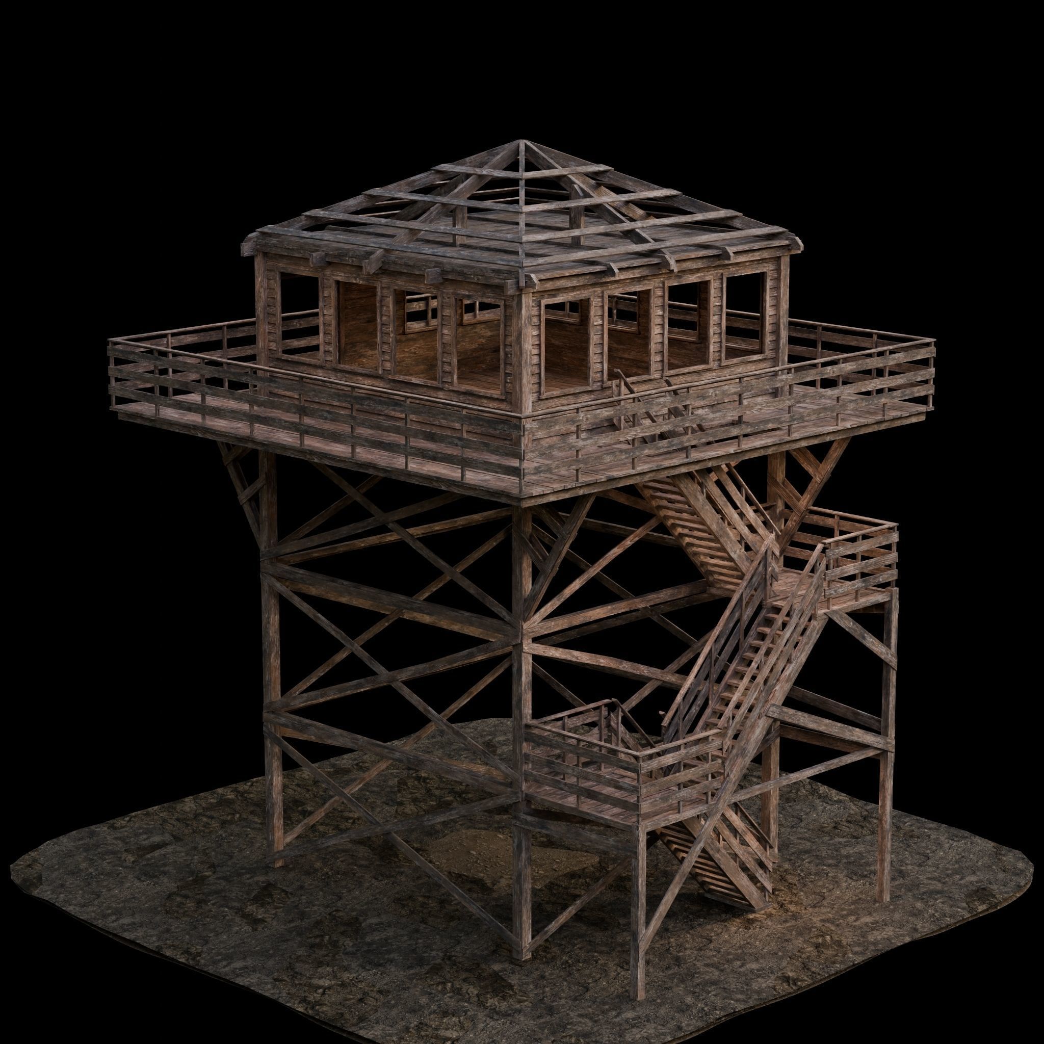 Wooden observation towers in a modern style 4 pcs Low-poly 3D model_12