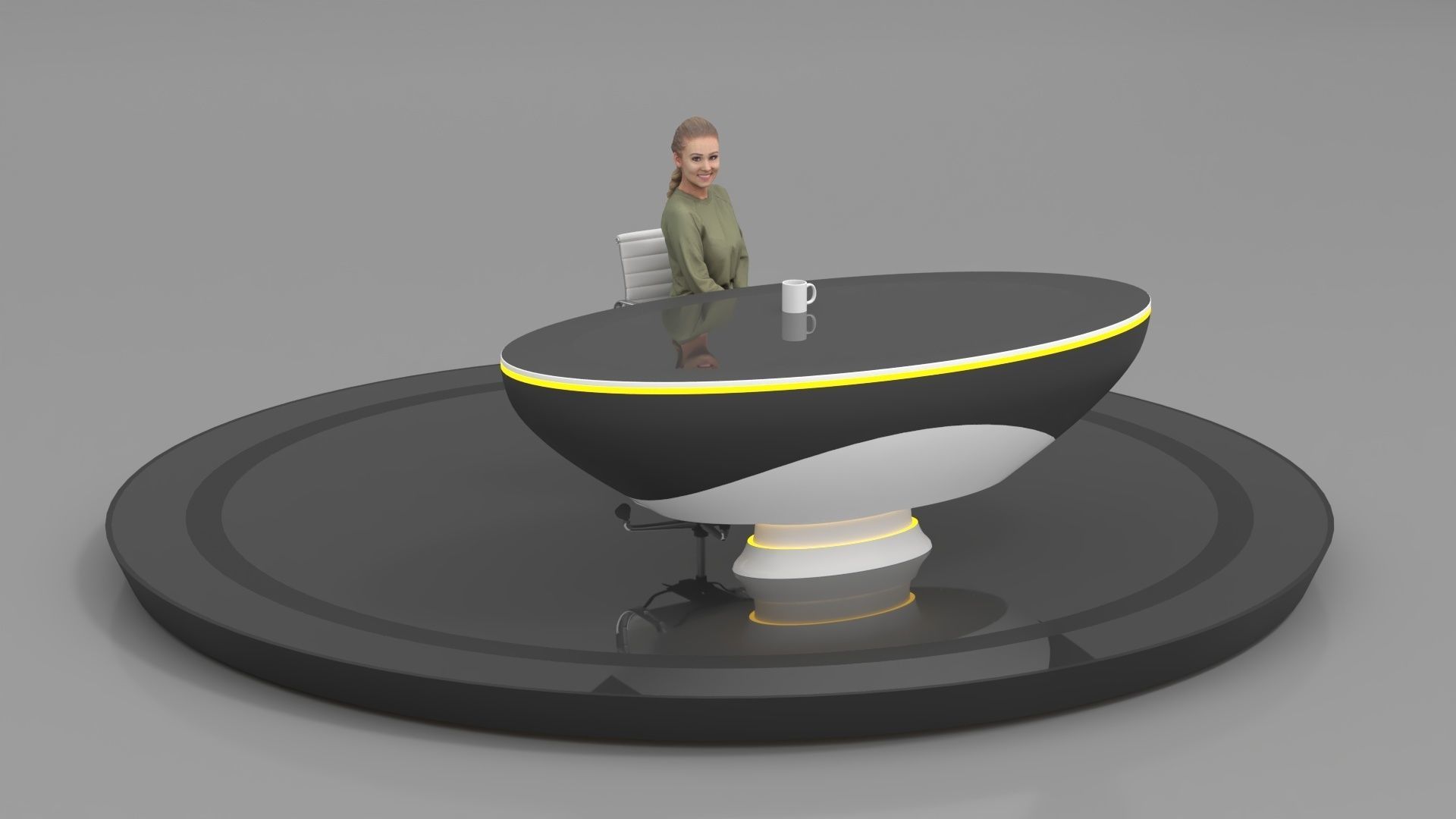 Virtual News desk set 3D model_2