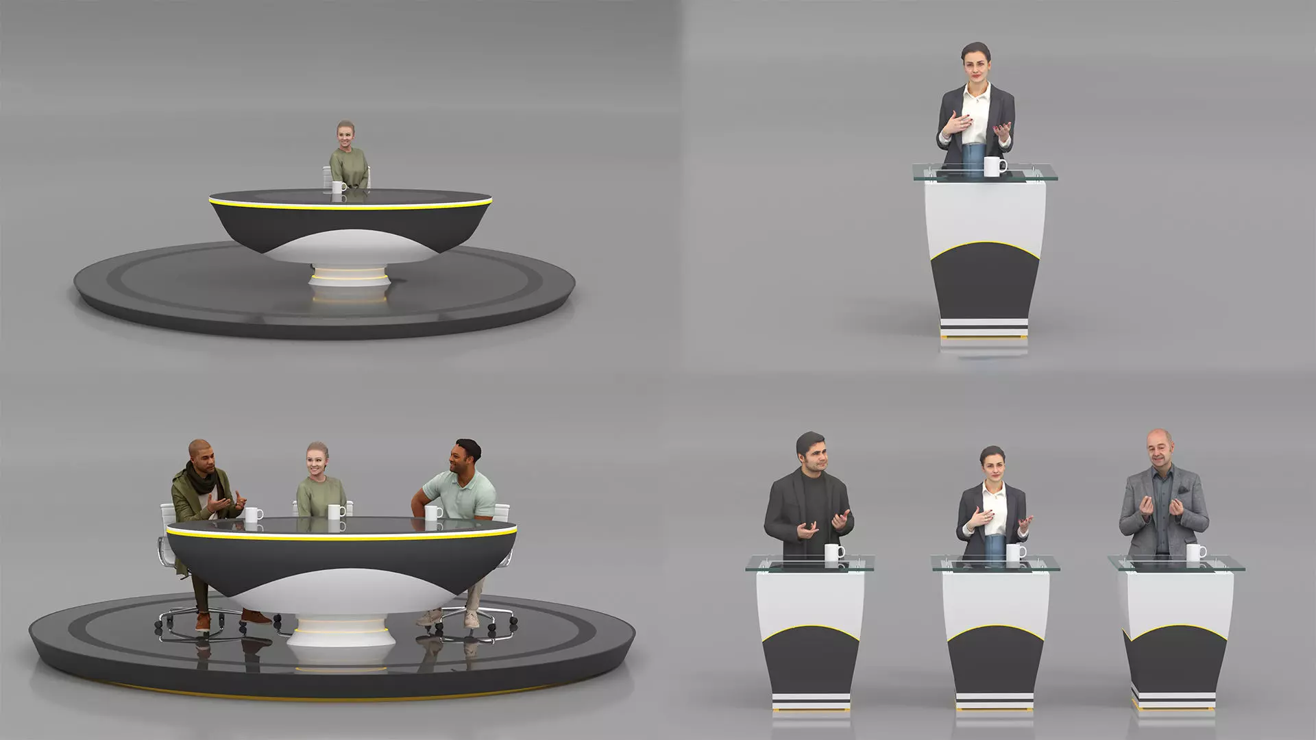 Virtual News desk set 3D model_0