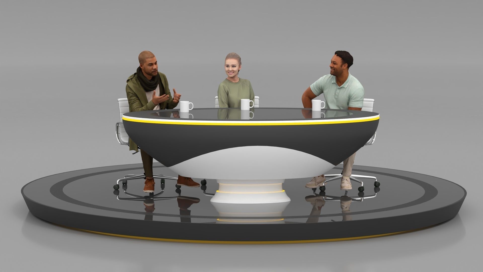 Virtual News desk set 3D model_6