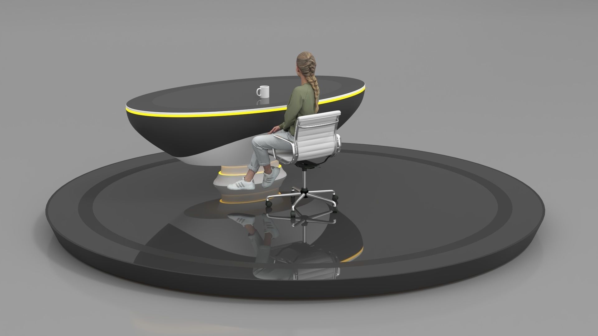 Virtual News desk set 3D model_4