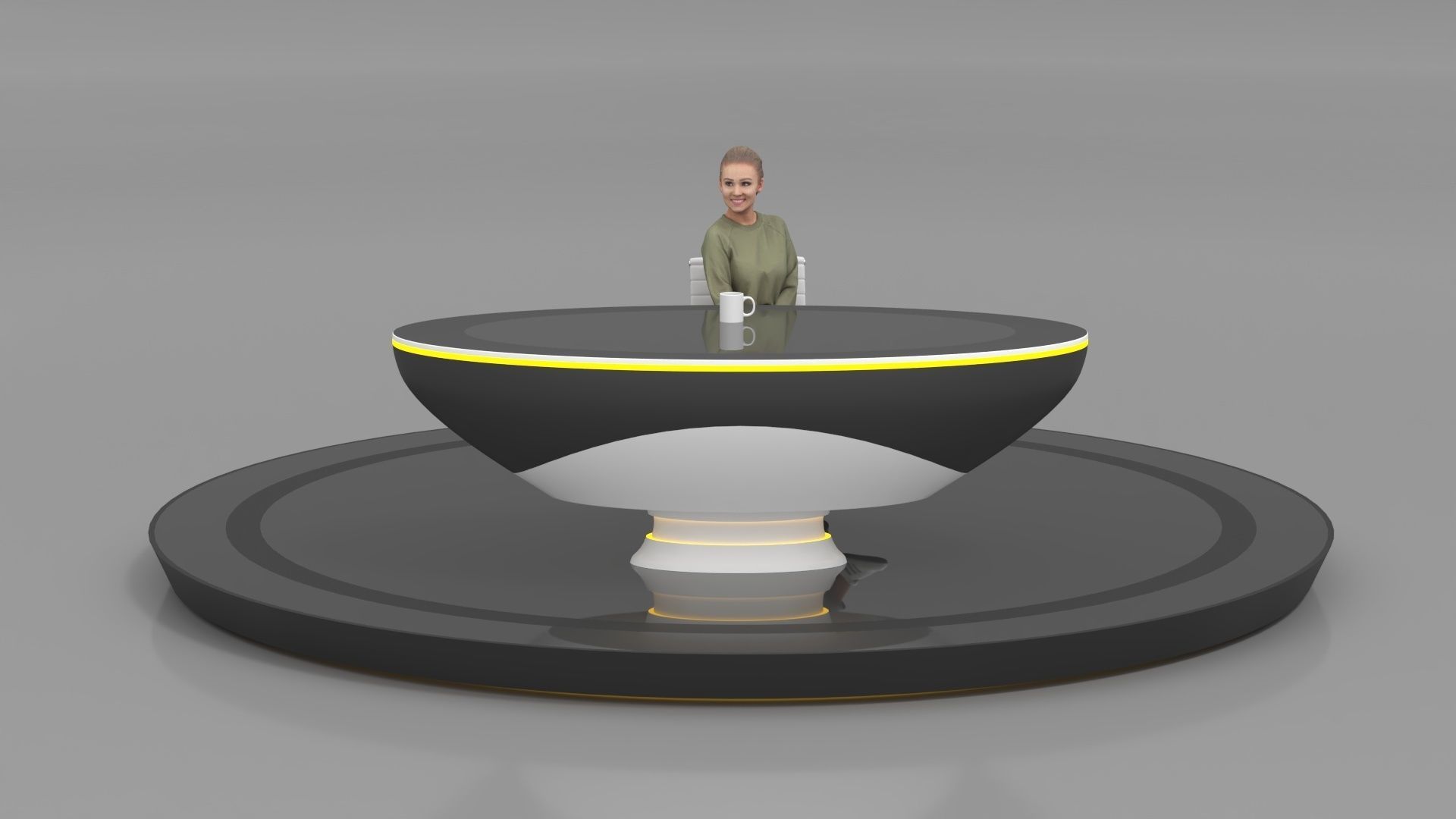 Virtual News desk set 3D model_1