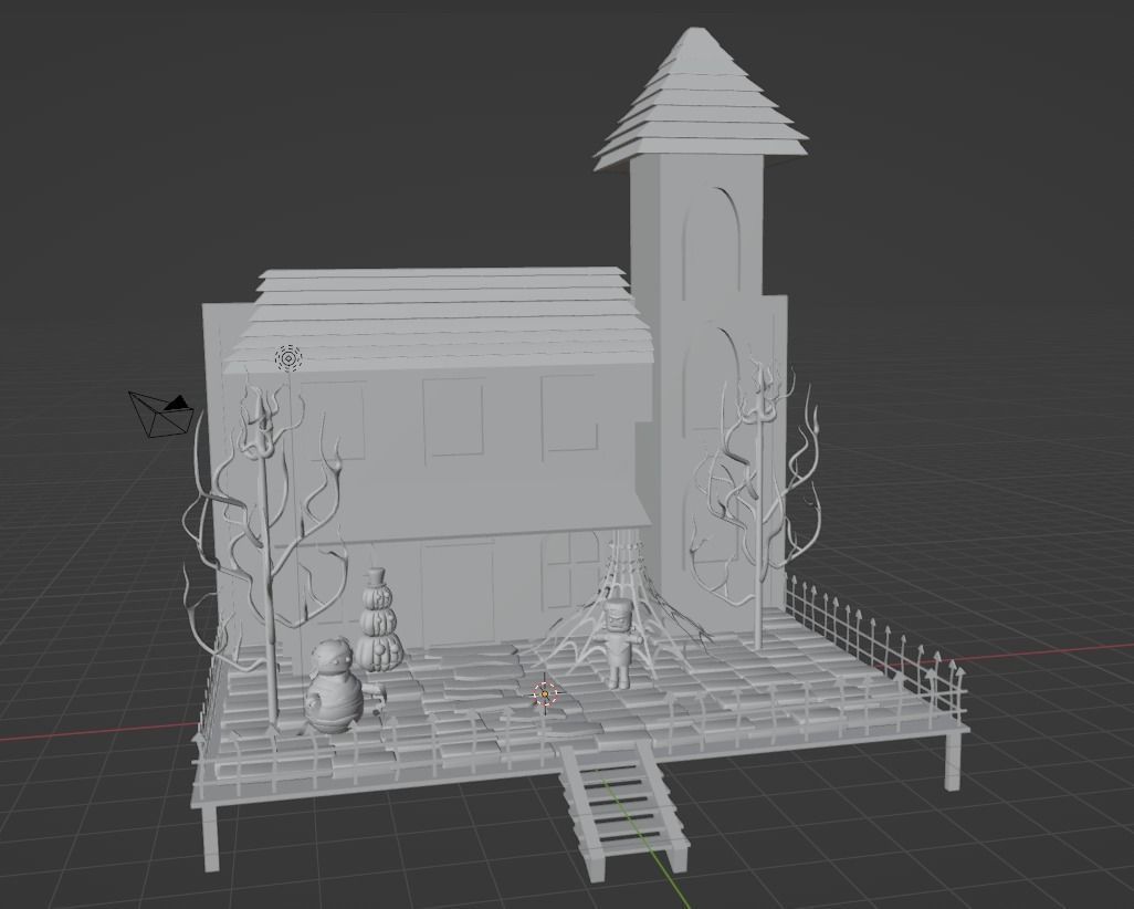 Halloween scene Low-poly 3D model_1