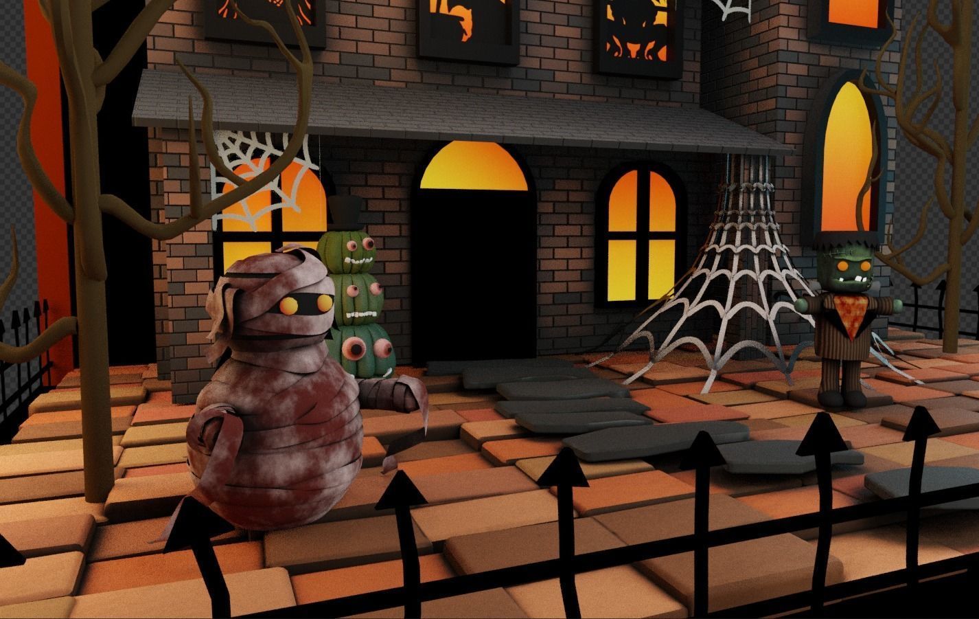 Halloween scene Low-poly 3D model_4