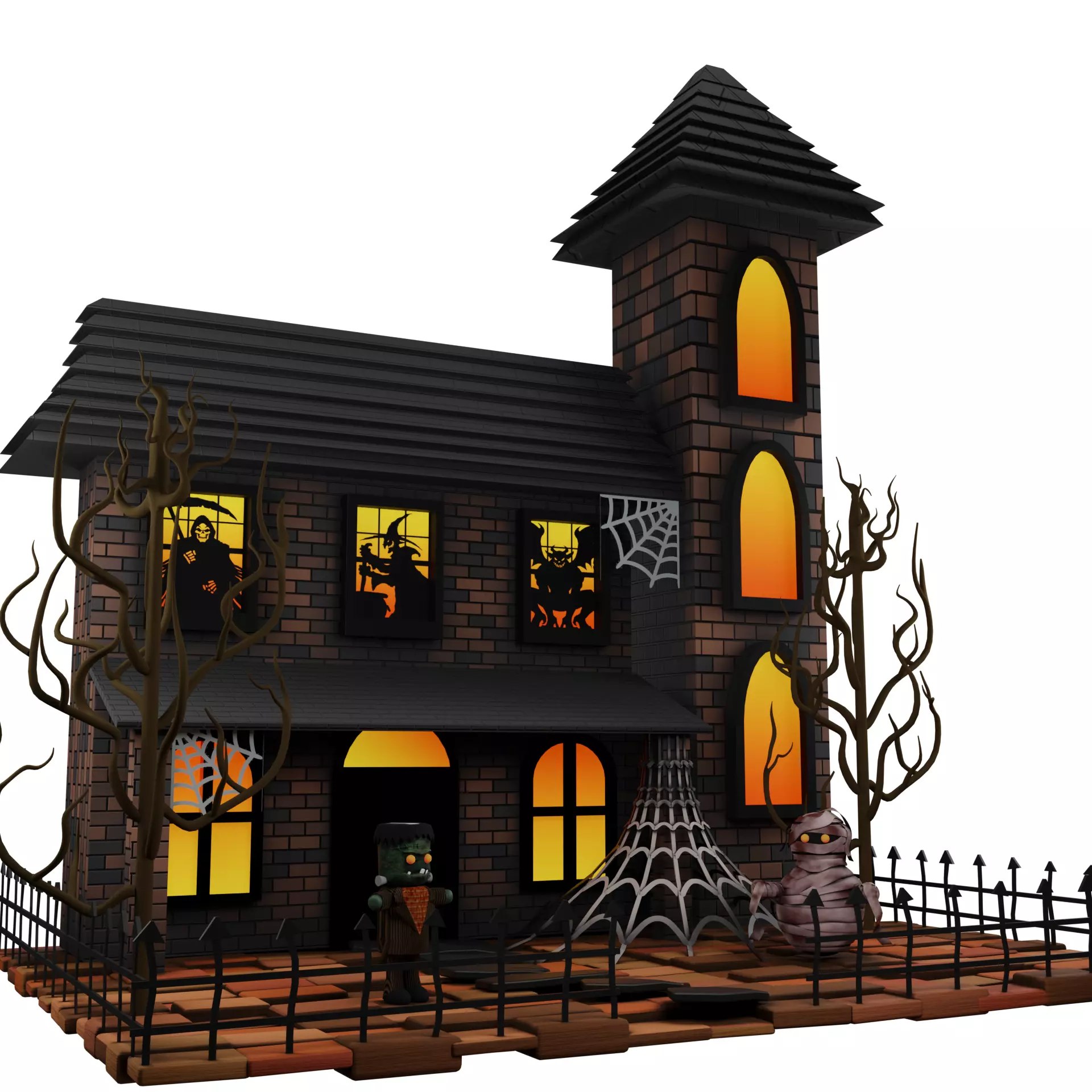Halloween scene Low-poly 3D model_0