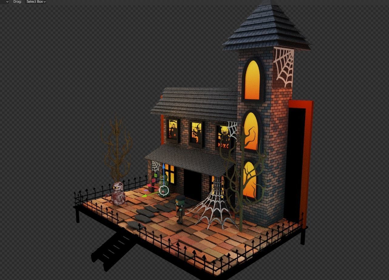 Halloween scene Low-poly 3D model_6