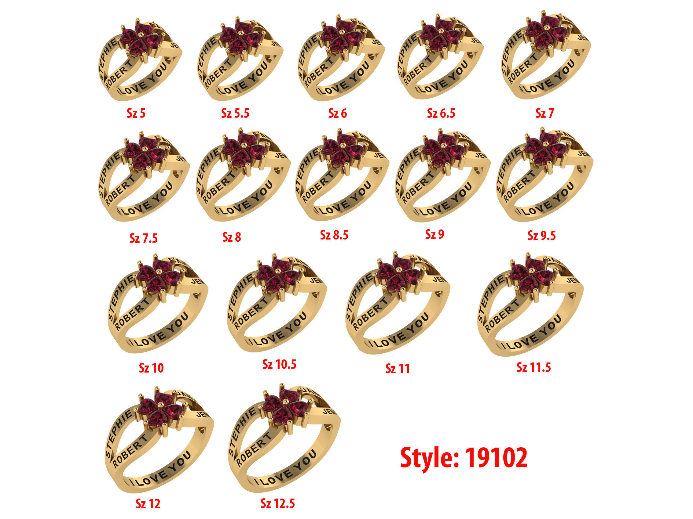 Personalized Four Stone Mothers Ring Set Sizes 5 to 12 3D print model_2