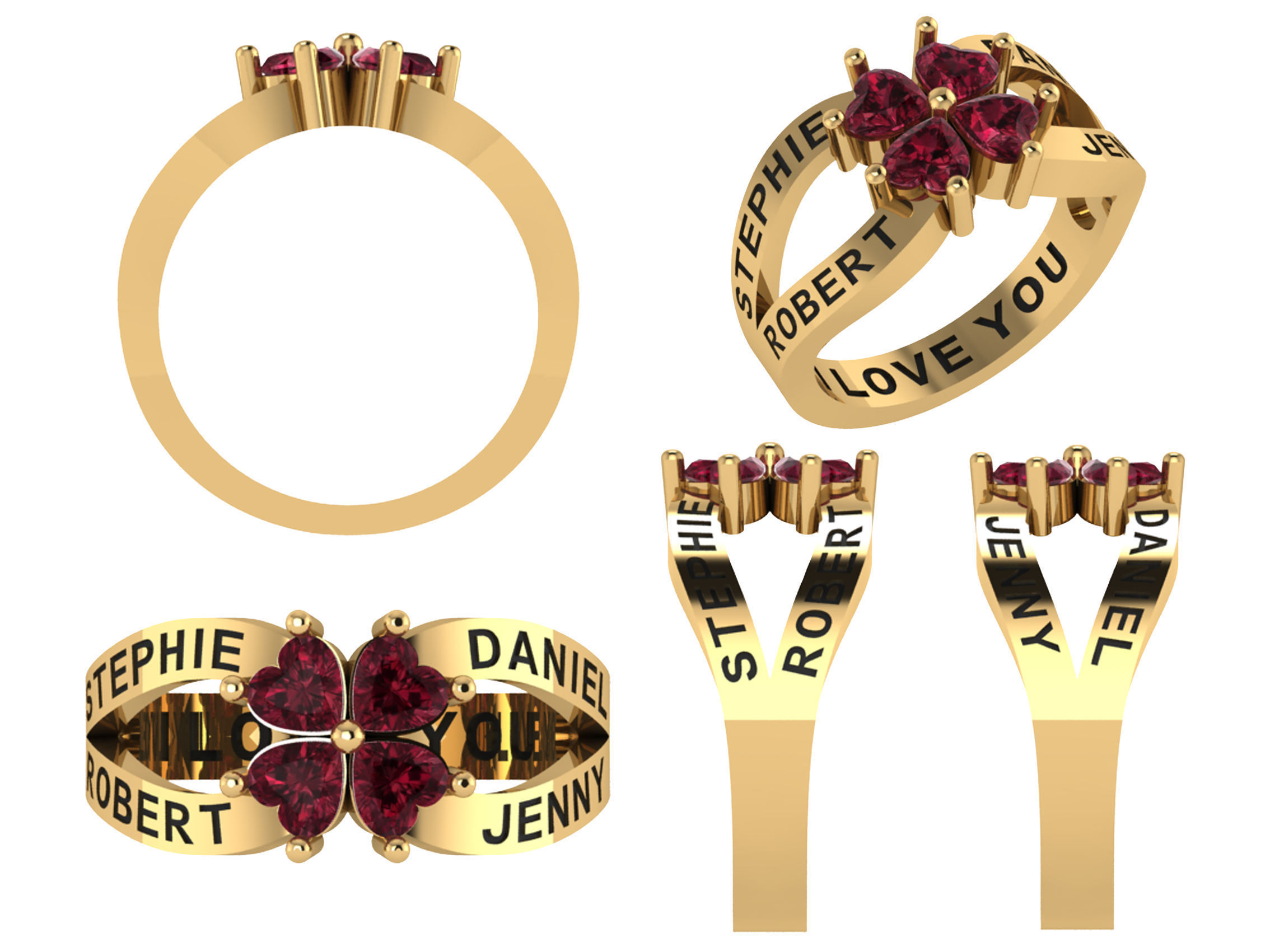 Personalized Four Stone Mothers Ring Set Sizes 5 to 12 3D print model_1