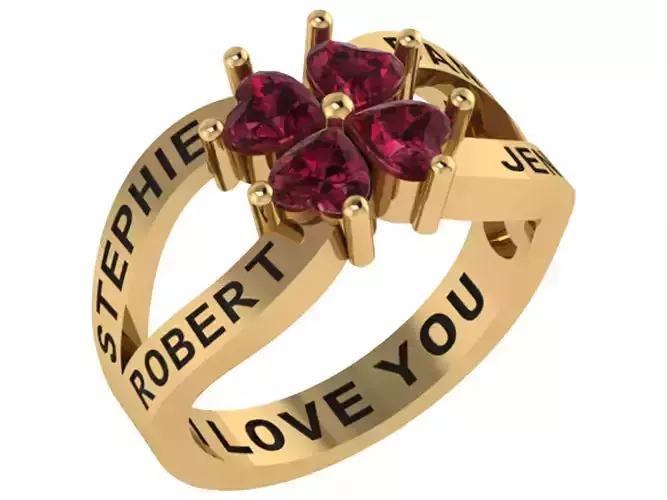 Personalized Four Stone Mothers Ring Set Sizes 5 to 12