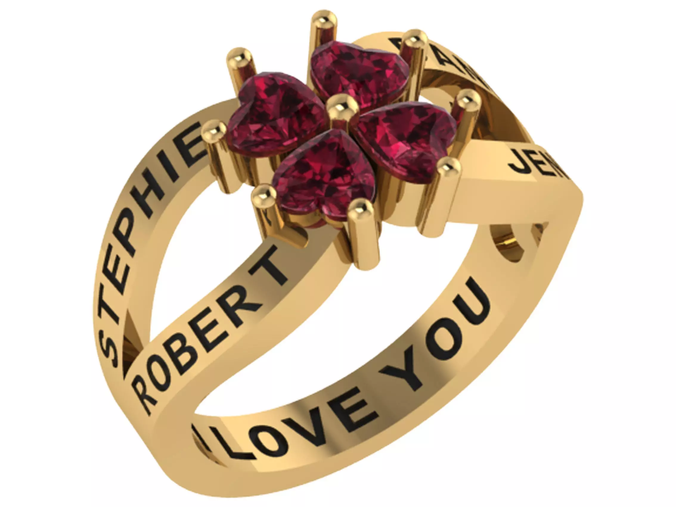 Personalized Four Stone Mothers Ring Set Sizes 5 to 12 3D print model_0